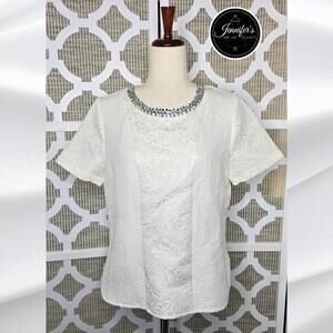 Rhyme Los Angeles Cream Floral & Herringbone Rhinestone Embellished Blouse M